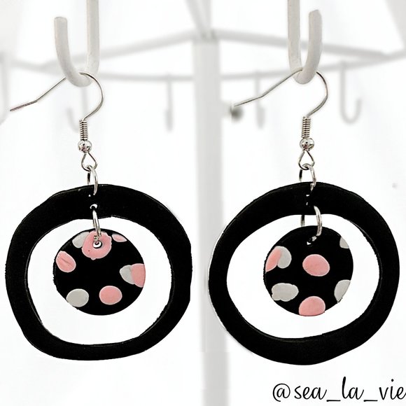 Sea La Vie Jewelry - Polka Dot Hollow-Out Round Polymer Clay Dangle Drop Earrings